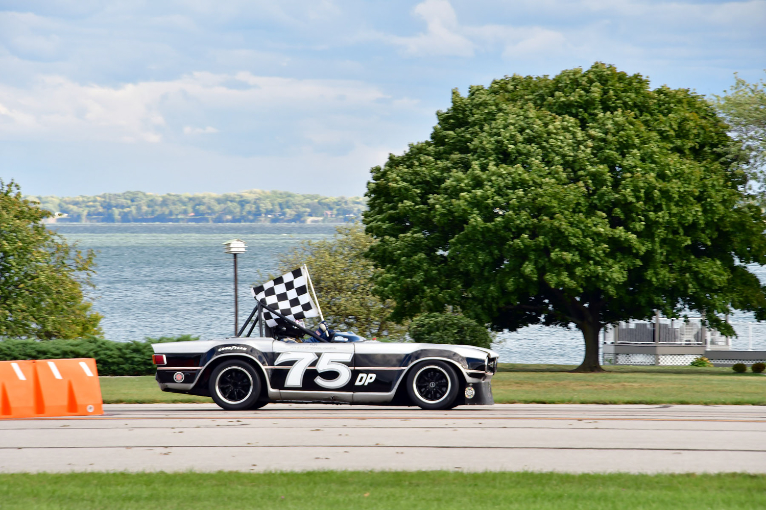 Sam Halkias on his victory lap following the Put-in-Bay Cup race. 