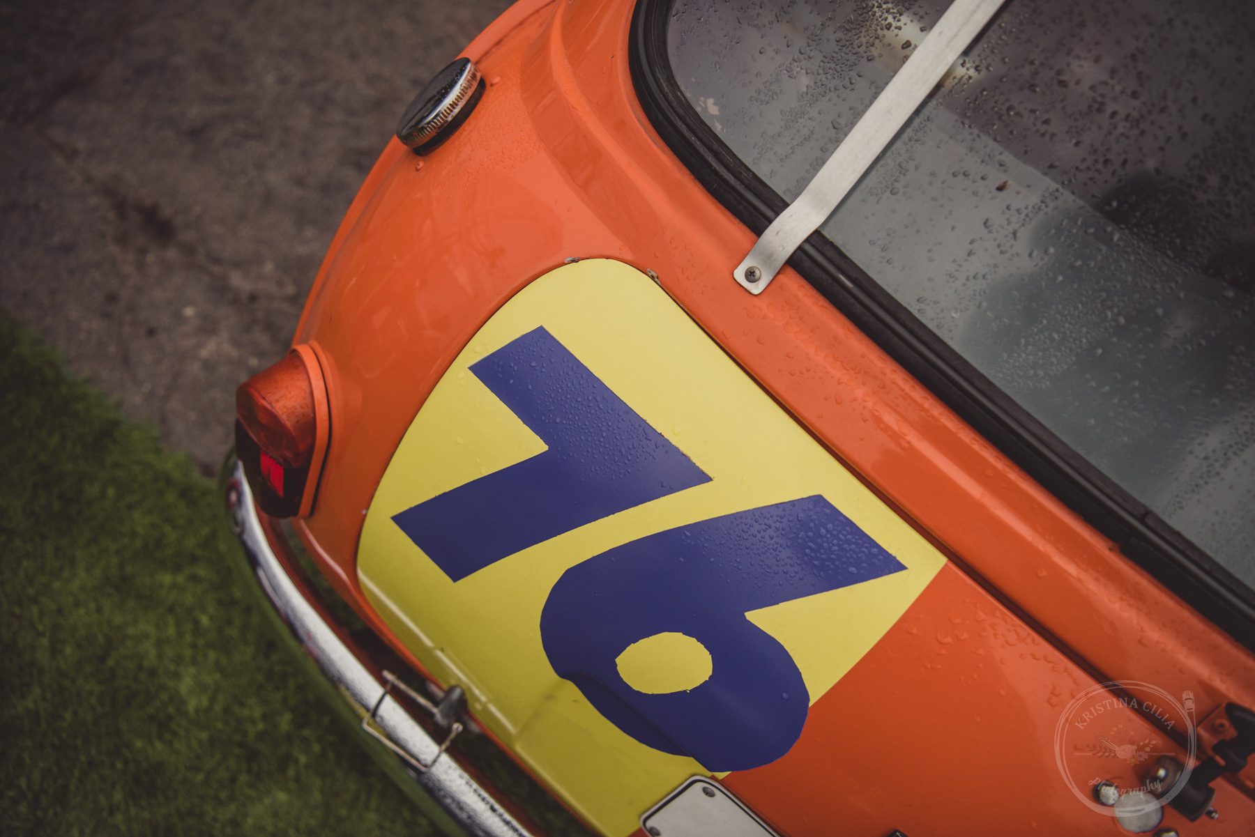 Bright colors make for a standout livery on track for this 1966 Austin Mini.