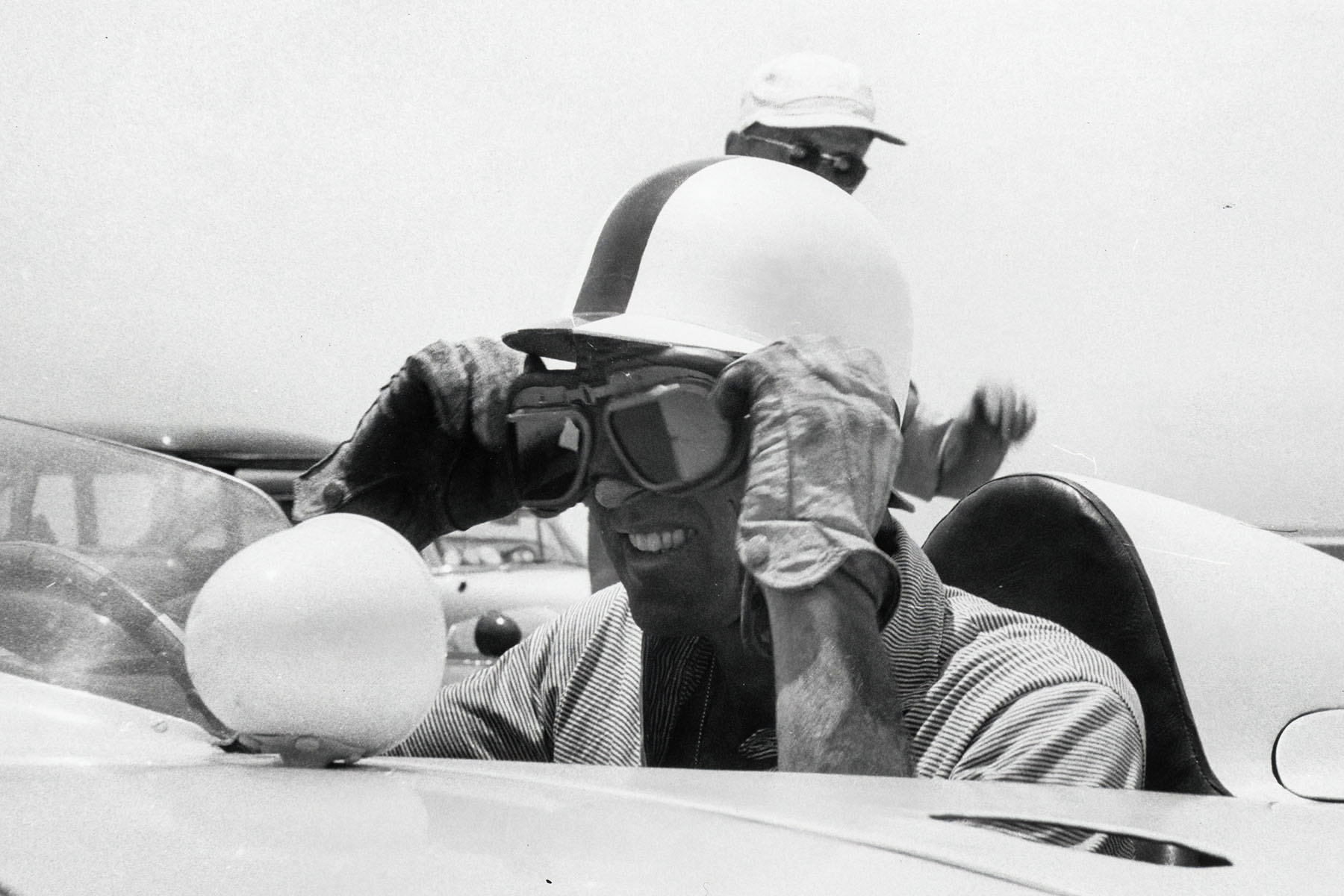 Carrol Shellby prepares to pilot a Ferrari. Photo © Jack McAfee Collection 