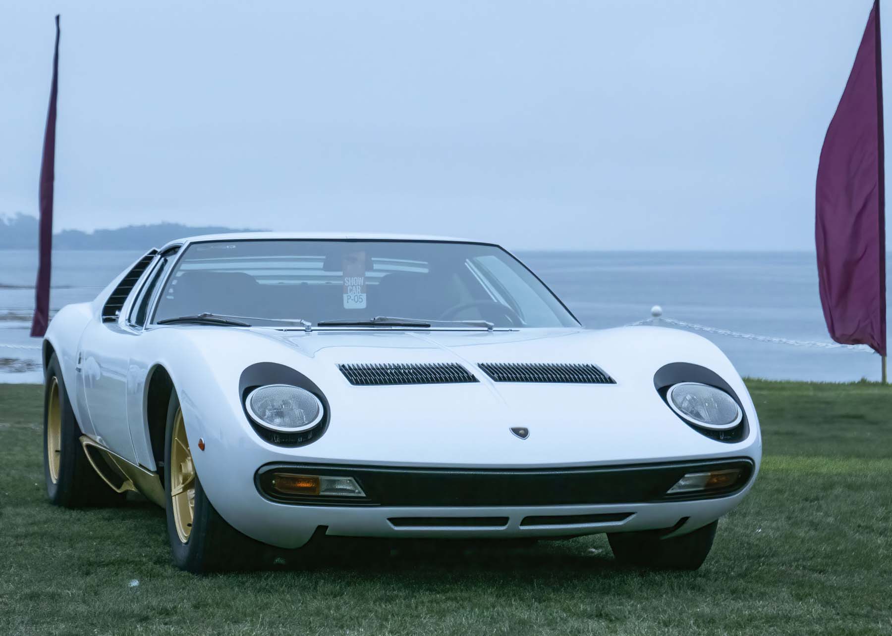 Early morning clouds cover this Lamborghini Miura. Photo © 2023 Rex McAfee 