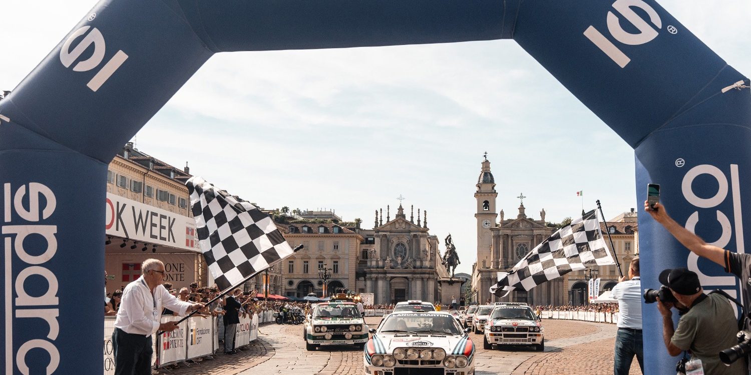 WRC cars finish their demo.