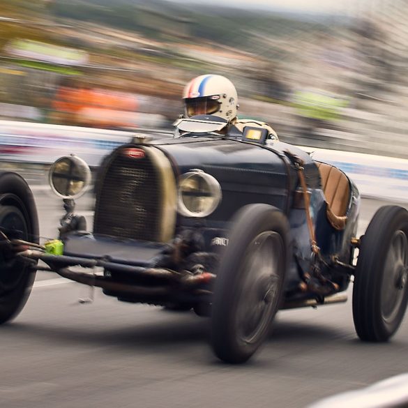 A Bugatti exits the final hairpin in qualifying.