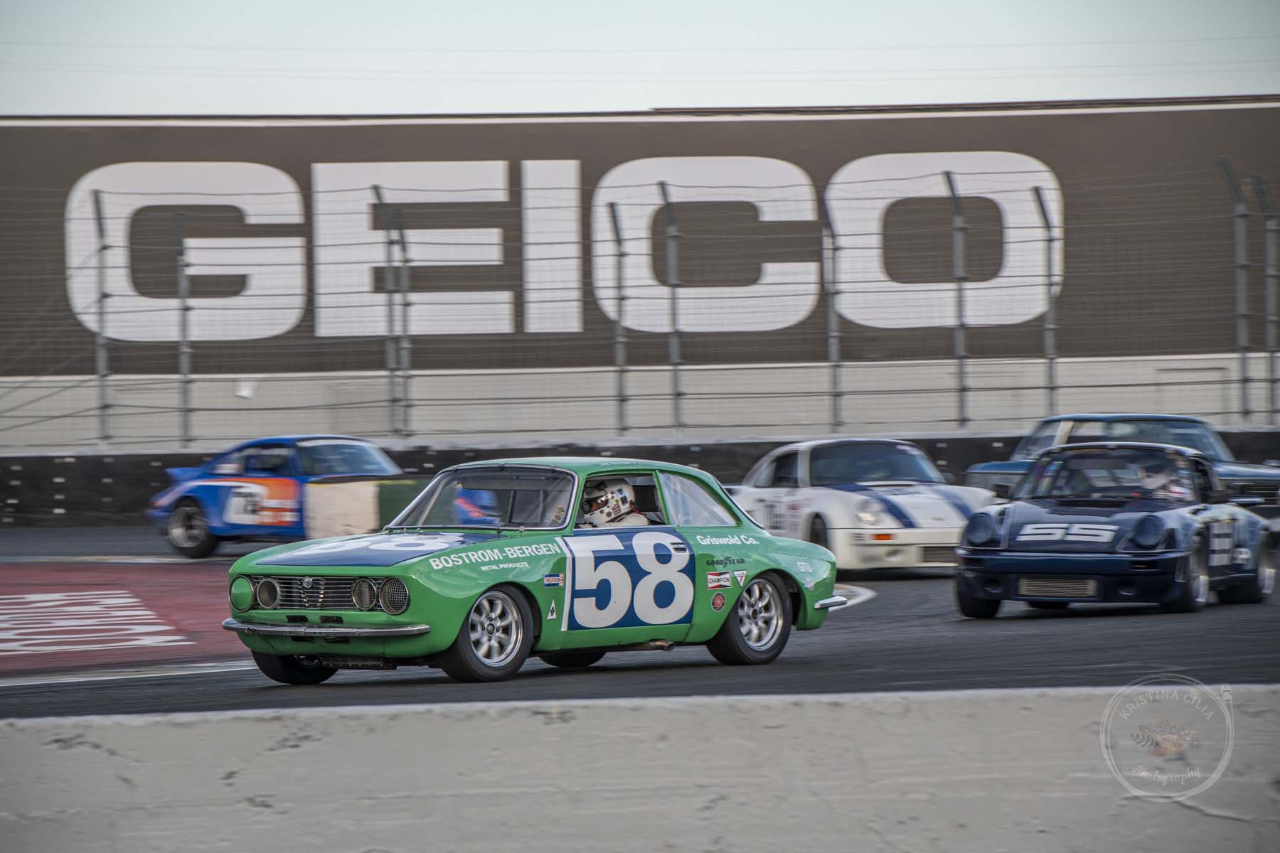 William Taylor, in a 1971 Alfa Romeo GTV,  leads the Group 6 pack out of Turn 11 at Sonoma Raceway during Velocity Invitational