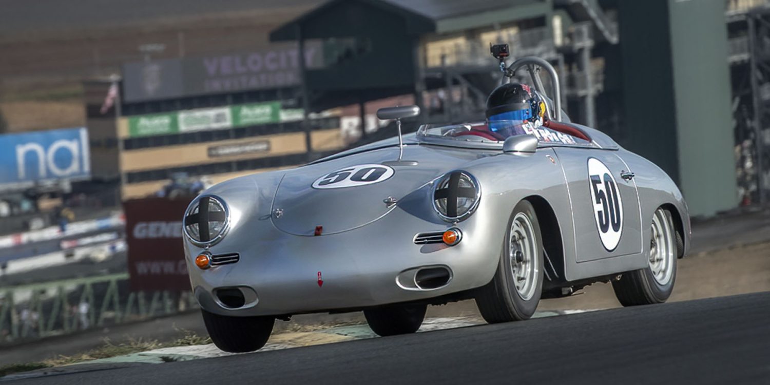 Tyler Hagan cruises out of Turn 2 in a 1960 Porsche 356 Roadster