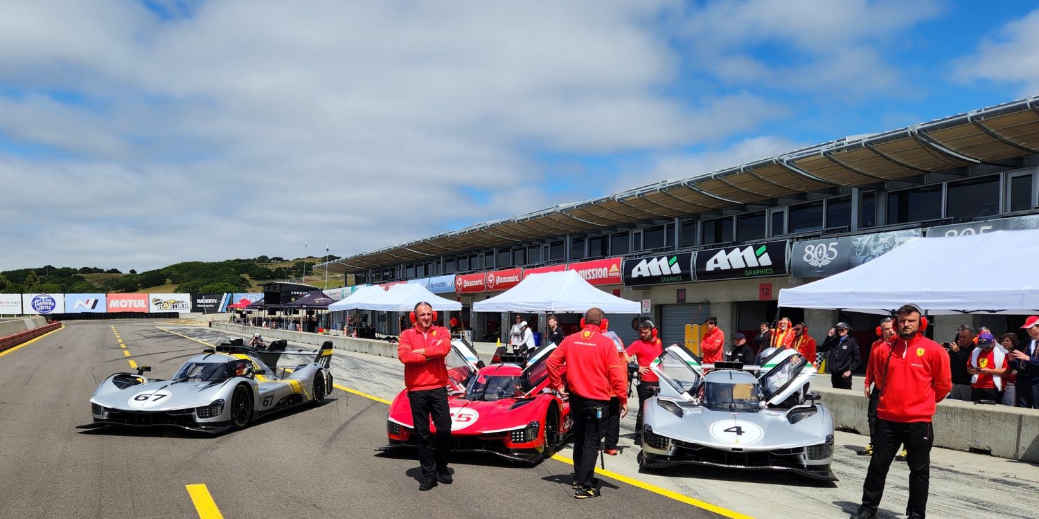 499P Modificatas lined up in the Laguna Seca Pit Lane. These cars are all maintained by Factory personnel. Photo: Martin Raffauf