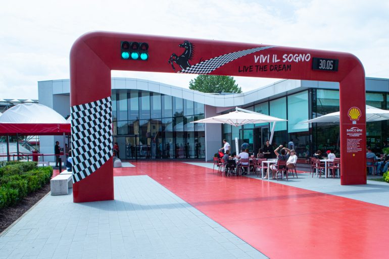 The imposing entrance to the museum in Maranello.