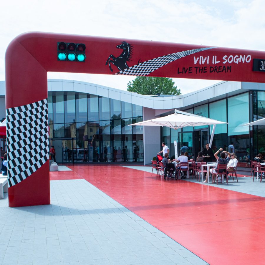 The imposing entrance to the museum in Maranello.