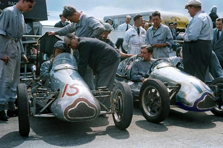 Eric Brandon (left) and Alan Brown (right) in the Ecurie Richmond 500cc Coopers. The team proved to be a success in 1951, beating the works-Coopers in numerous races. Credits 500 Owners Association (colorized by the Author)