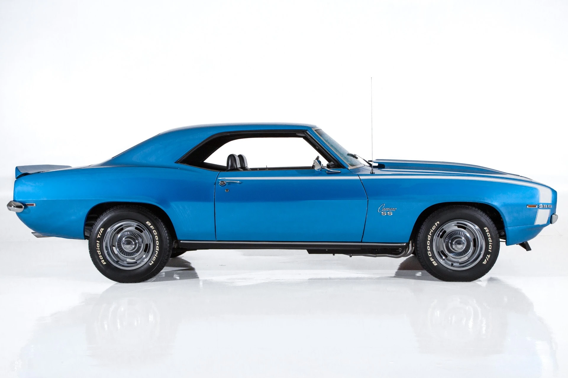 Side view of a 1969 Camaro SS Lemans Blue