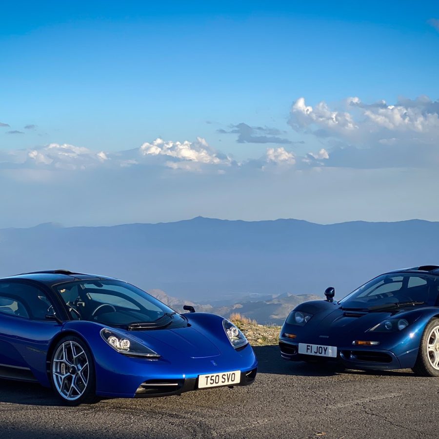 Blue GMA T.50 next to a blue McLaren F1