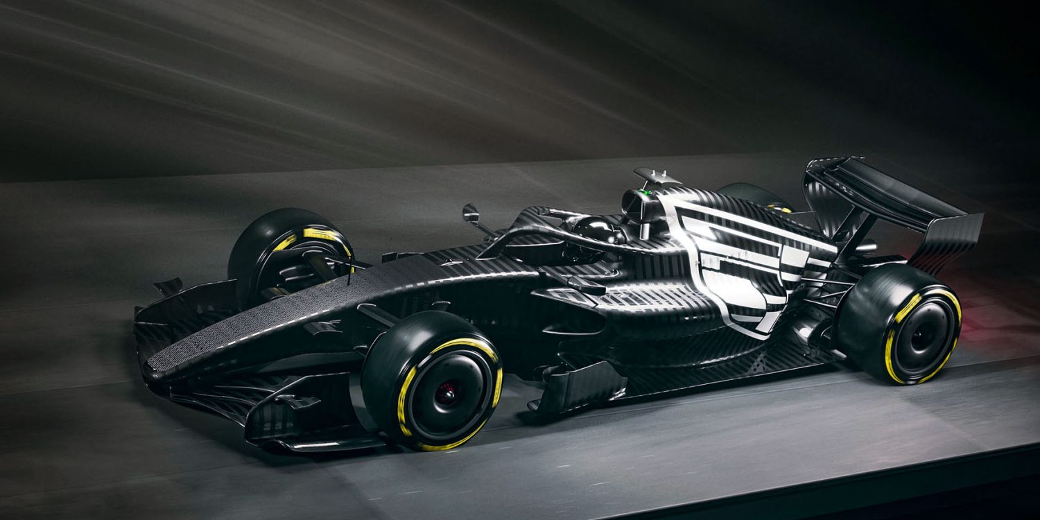 Front three-quarter view of Cadillac Formula 1 test livery.