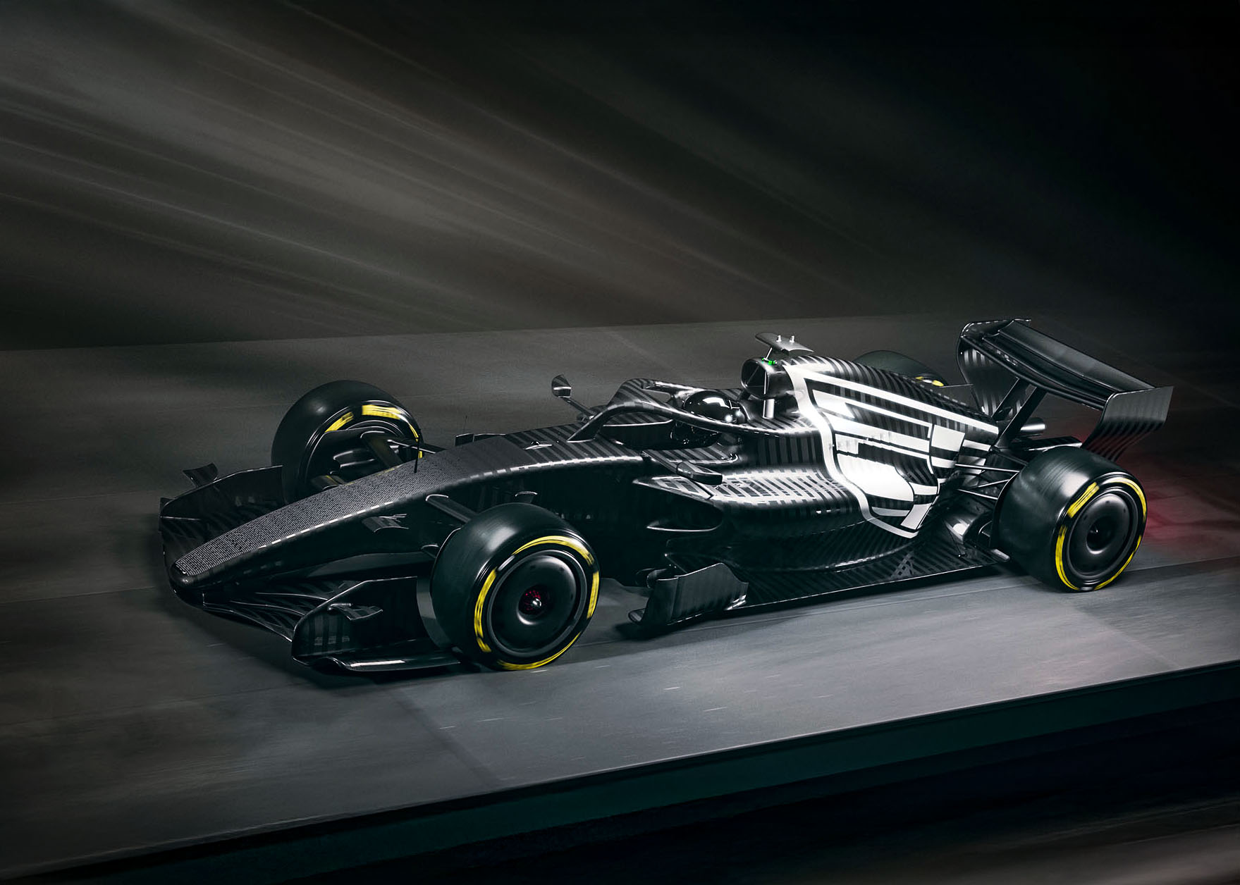 Front three-quarter view of Cadillac Formula 1 test livery.