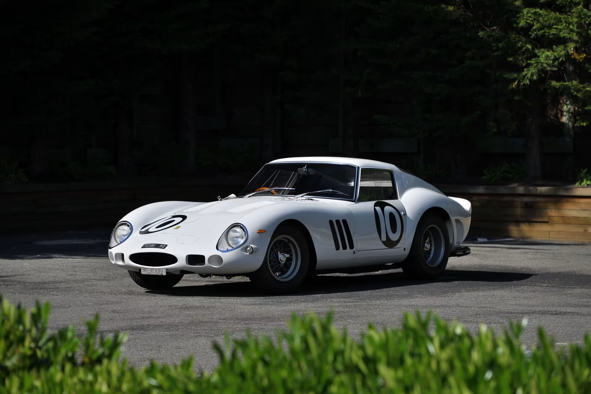 3-4 side view of a 1962 Ferrari 250 GTO finished in Bianco