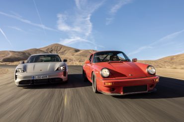 G-body Porsche 911 and Porsche Taycan side-side-side